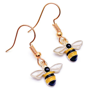 Bumble Bee Enamel Charm Gold Plated Earrings