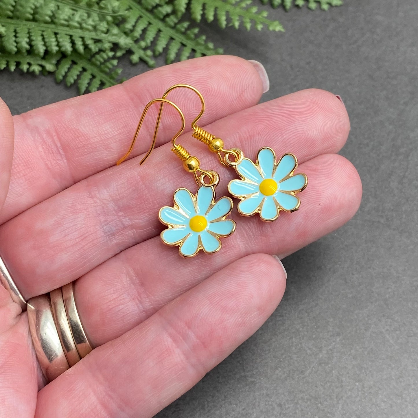 Blue Flower Earrings, Gold Plated Enamel Charms