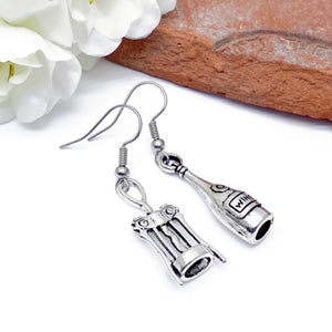 Wine Bottle and Corkscrew Charm Earrings