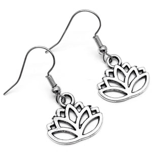 Lotus Flower Silver Plated Charm Earrings