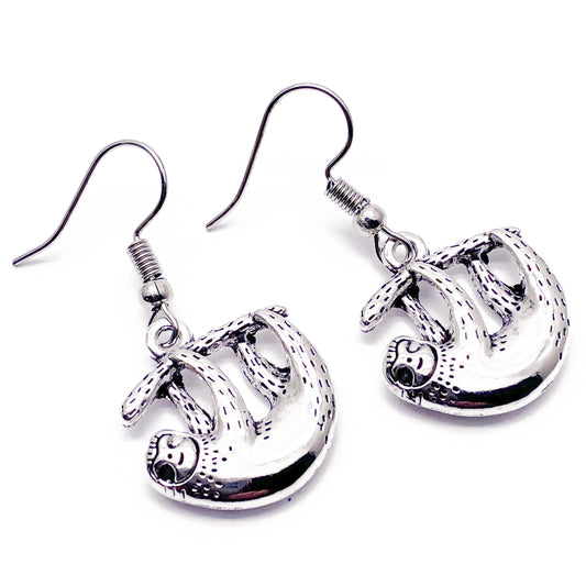 Sloth Charm Earrings, Tibetan Silver Plated Charms