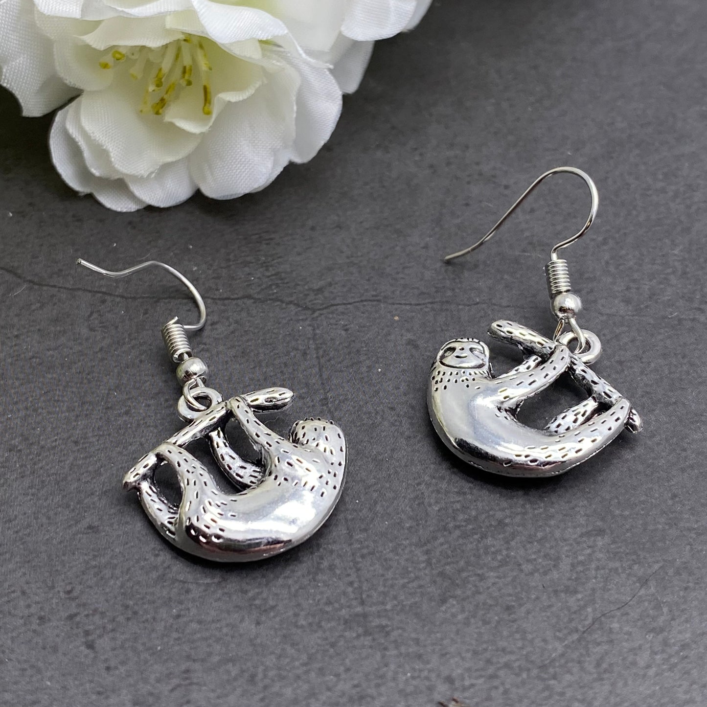 Sloth Charm Earrings, Tibetan Silver Plated Charms