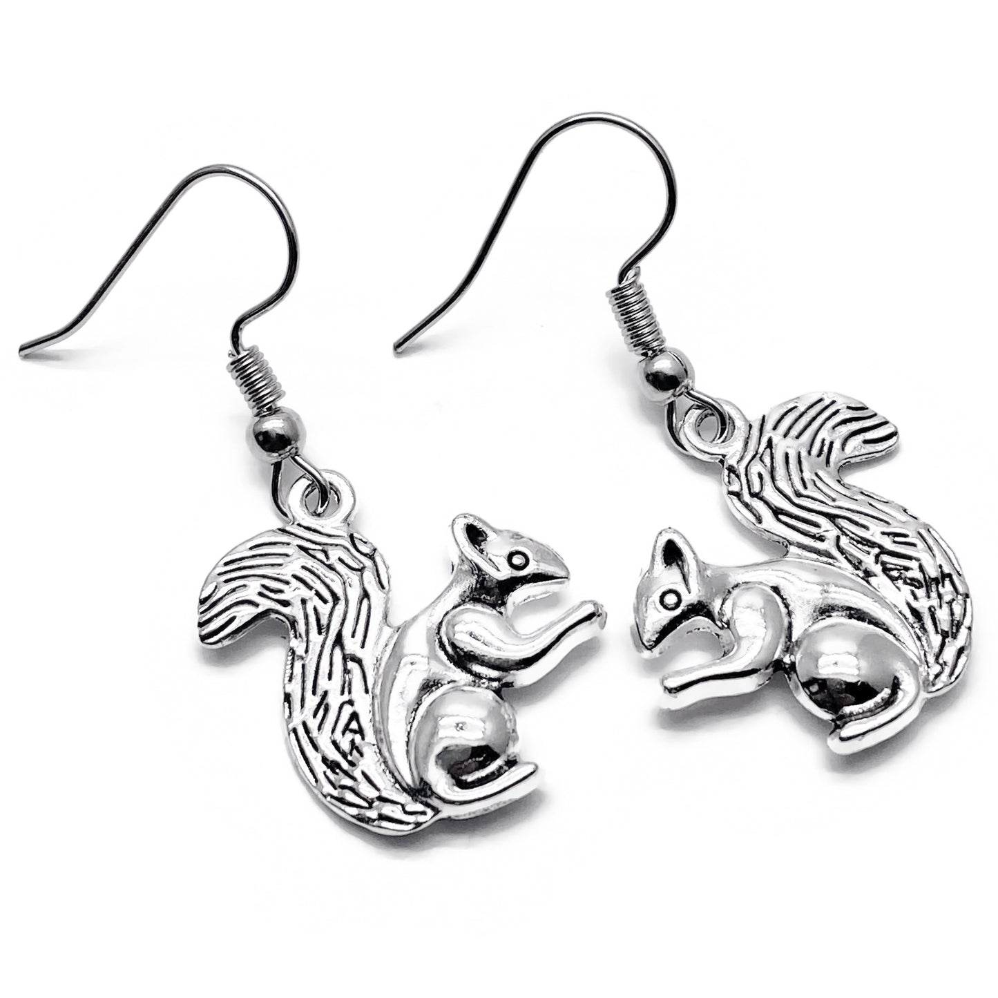 Squirrel Charm Earrings, Tibetan Silver Plated Charms