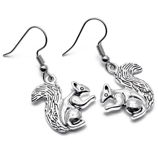 Squirrel Charm Earrings, Tibetan Silver Plated Charms