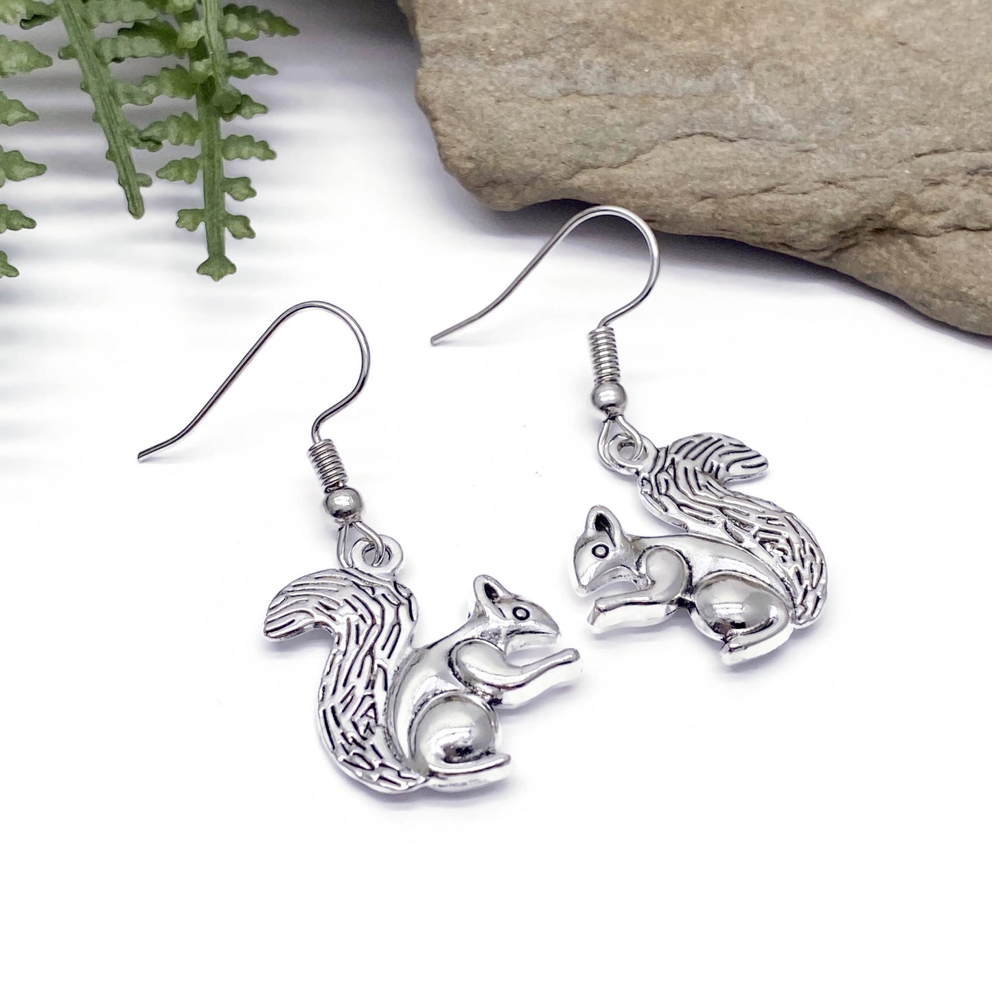 Squirrel Charm Earrings, Tibetan Silver Plated Charms