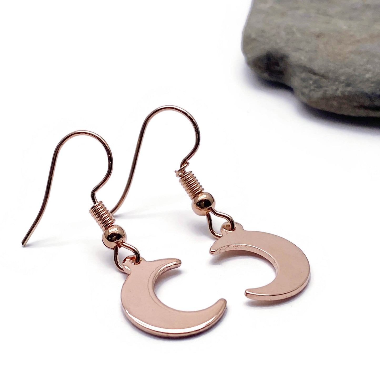Rose Gold Plated Half Moon Charm Earrings