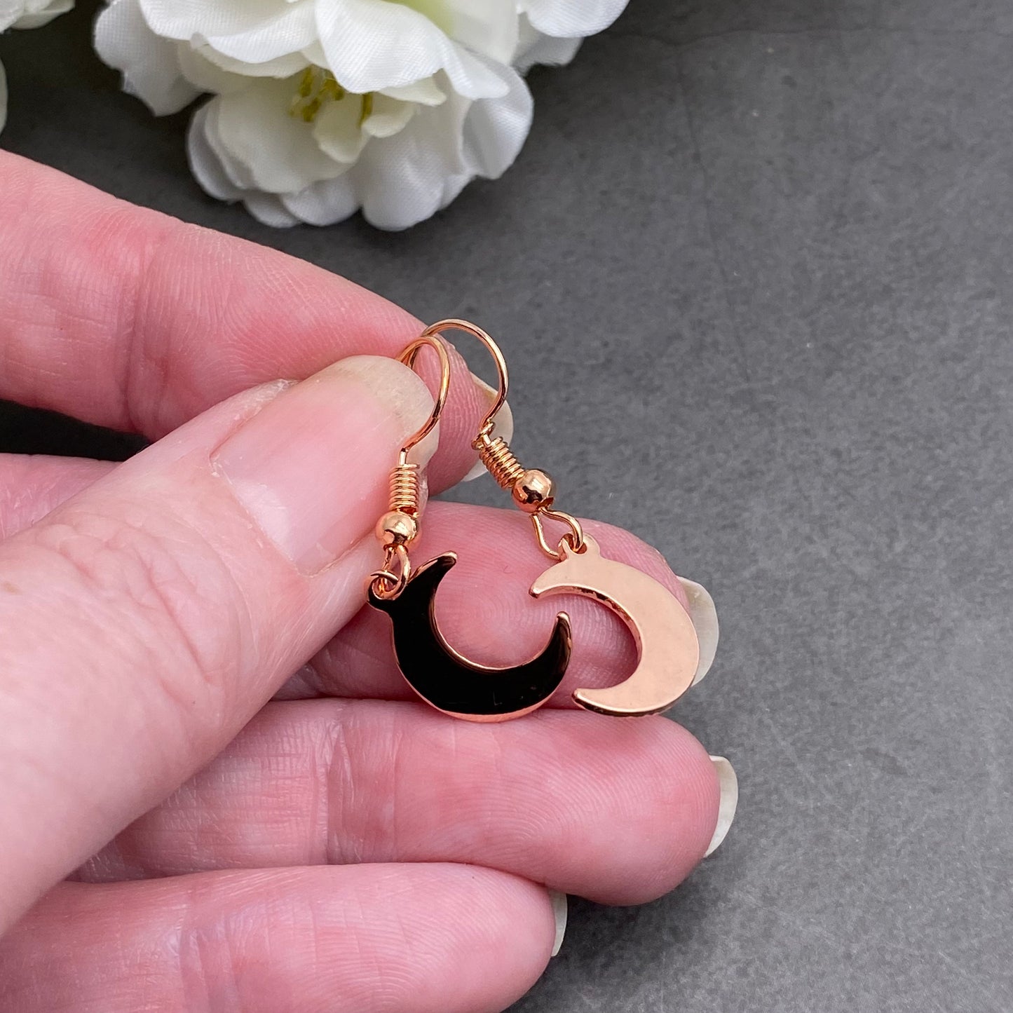 Rose Gold Plated Half Moon Charm Earrings