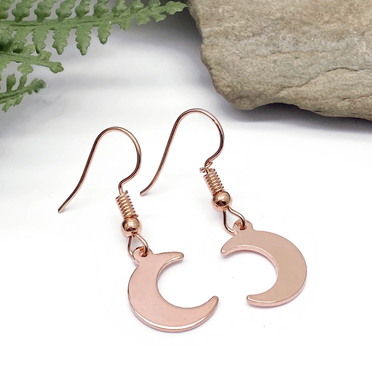 Rose Gold Plated Half Moon Charm Earrings