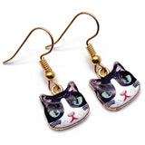 Black Kitty Cat Enamel Charm Earrings