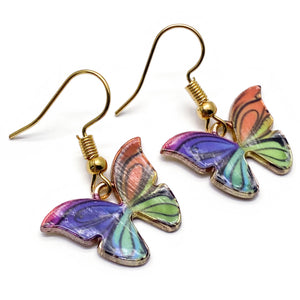 Butterfly Charm Earrings, Colourful Enamel