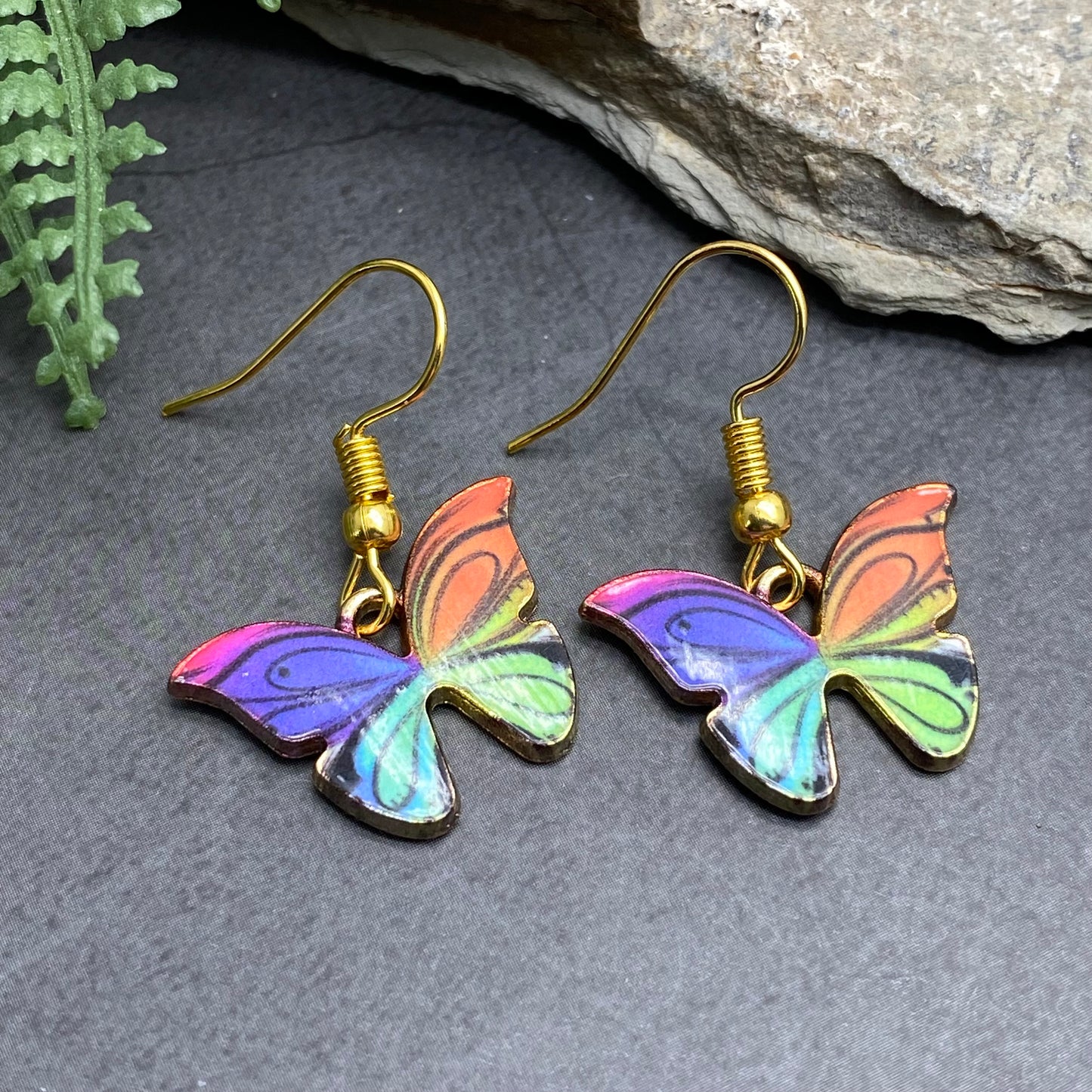 Butterfly Charm Earrings, Colourful Enamel