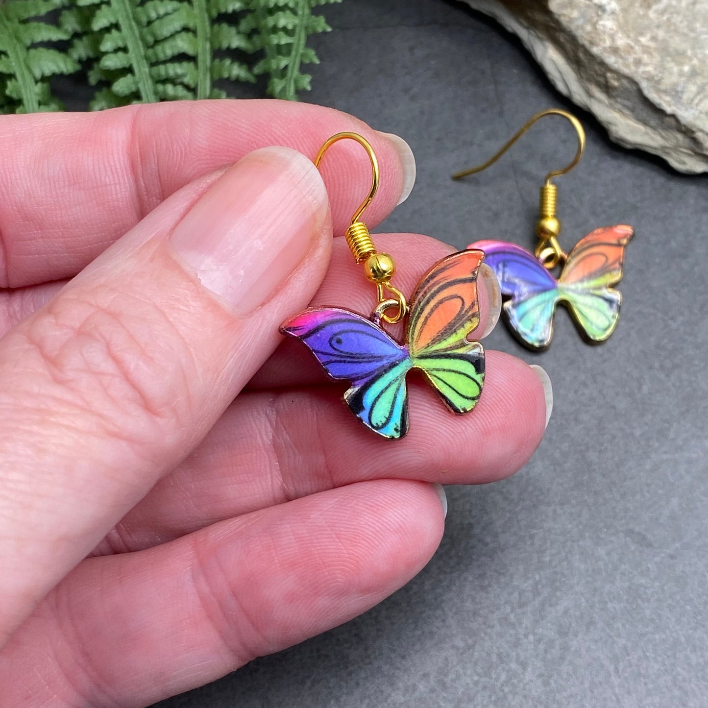 Butterfly Charm Earrings, Colourful Enamel