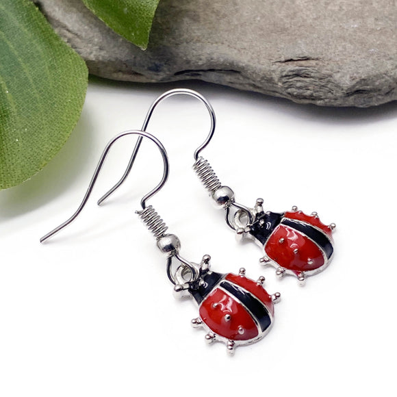 Ladybird Red Enamel Charm Earrings