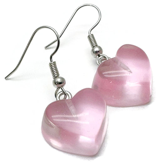 Baby Pink Resin Heart Charm Earrings
