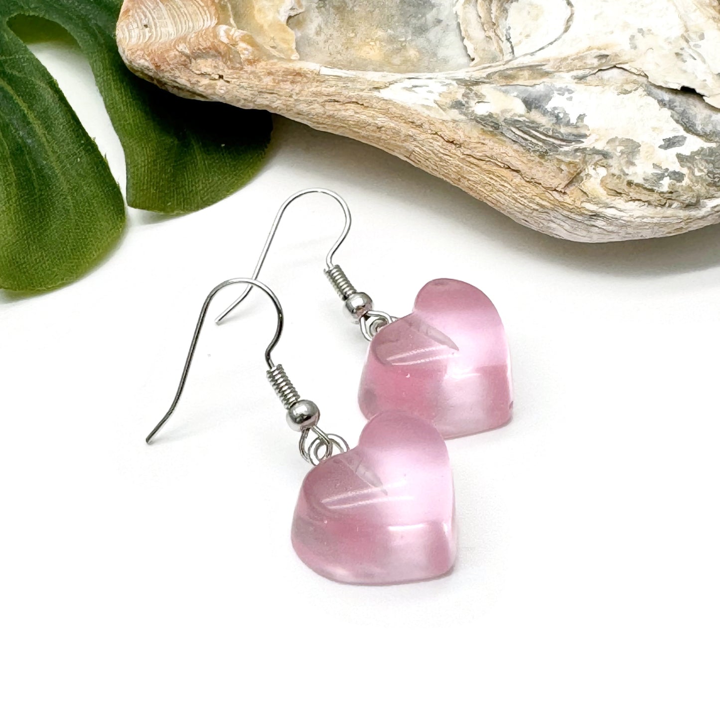 Baby Pink Resin Heart Charm Earrings