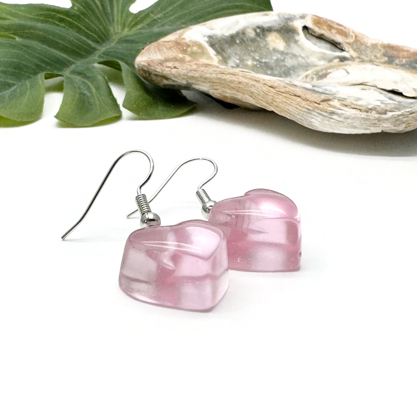 Baby Pink Resin Heart Charm Earrings