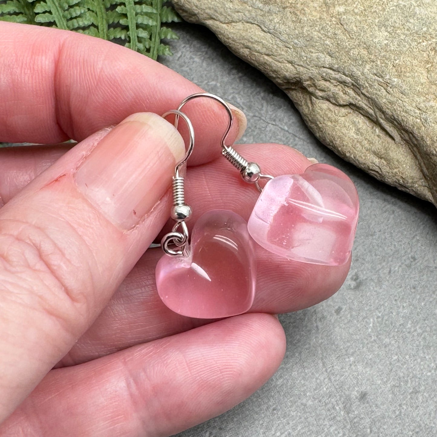 Baby Pink Resin Heart Charm Earrings