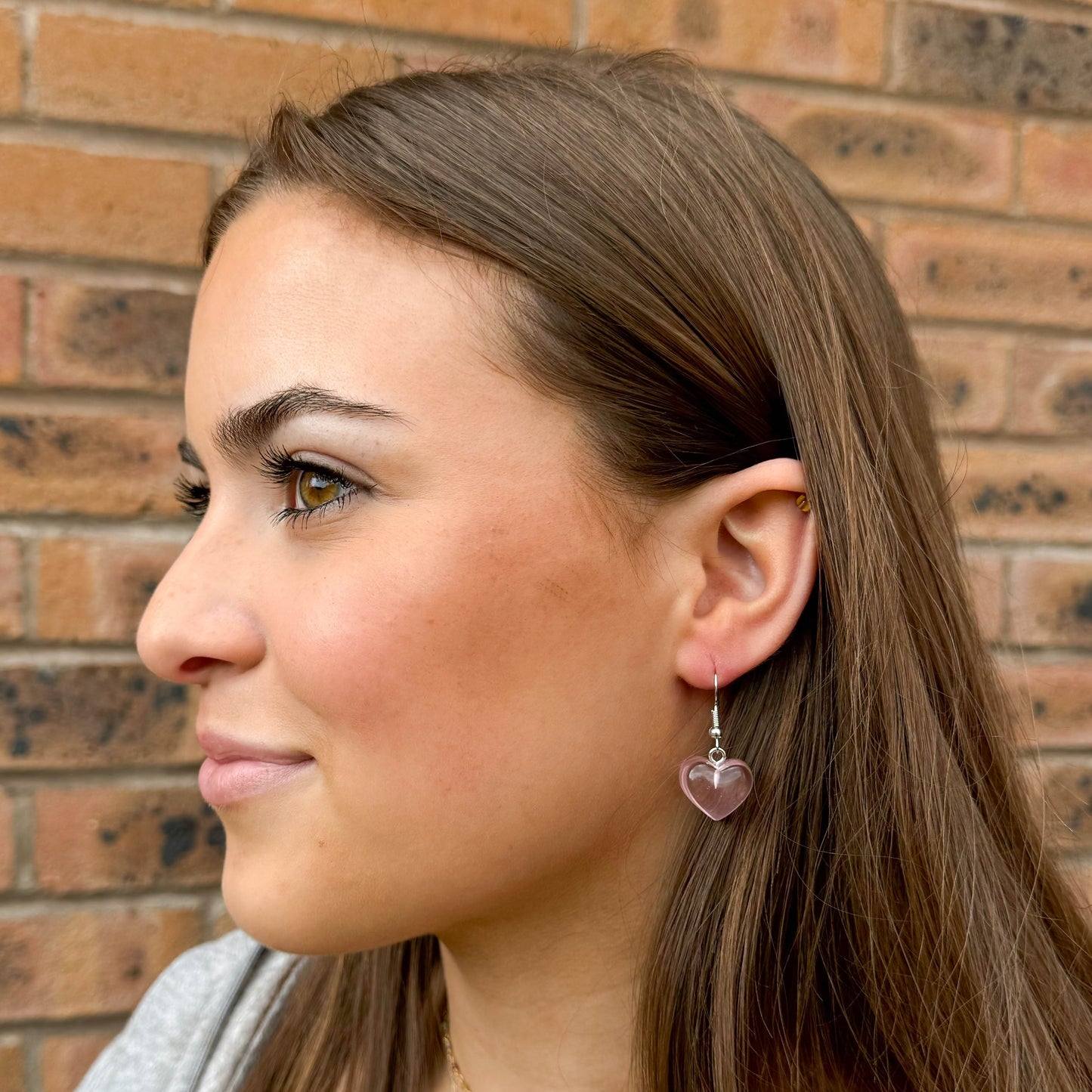 Baby Pink Resin Heart Charm Earrings