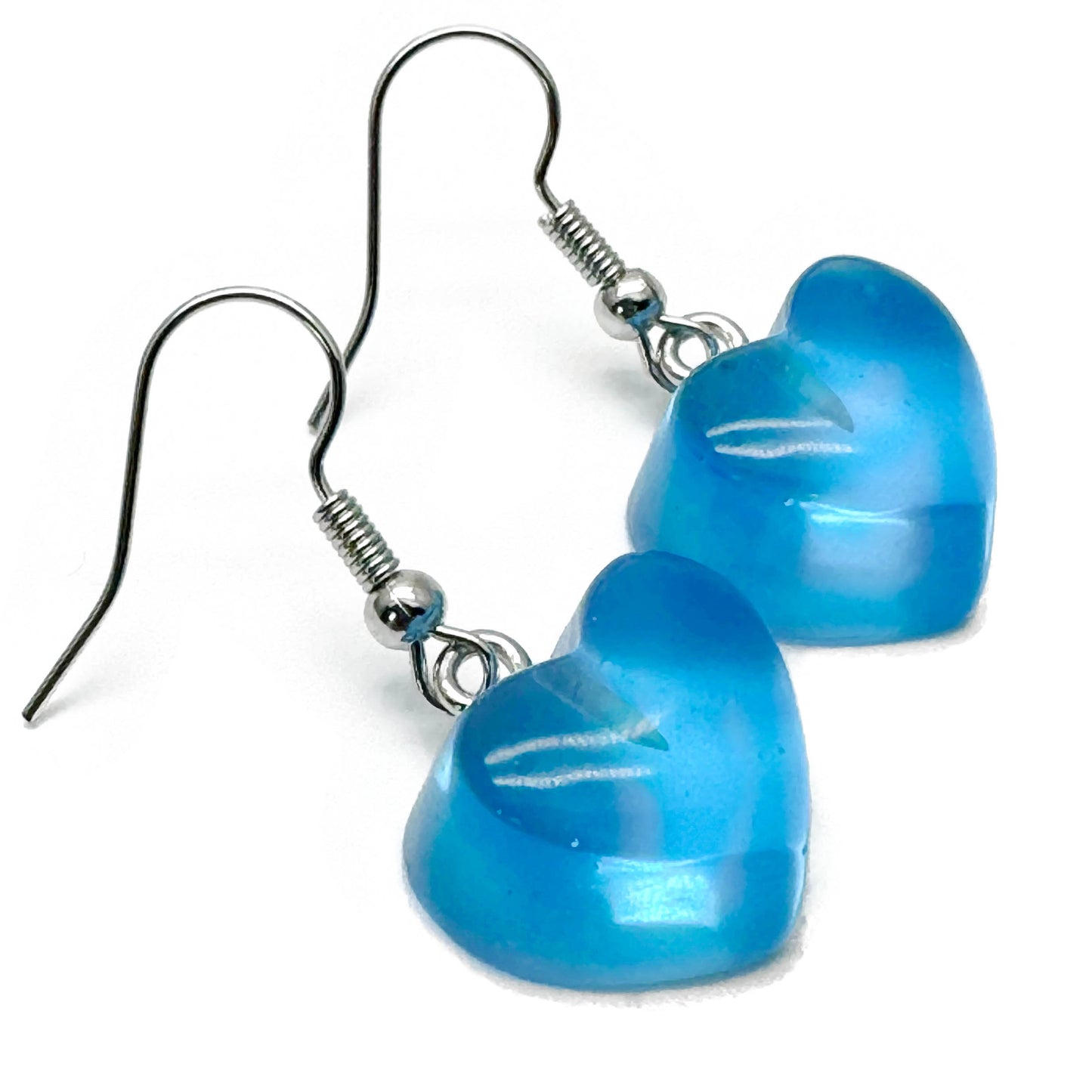 Bright Blue Resin Heart Charm Earrings