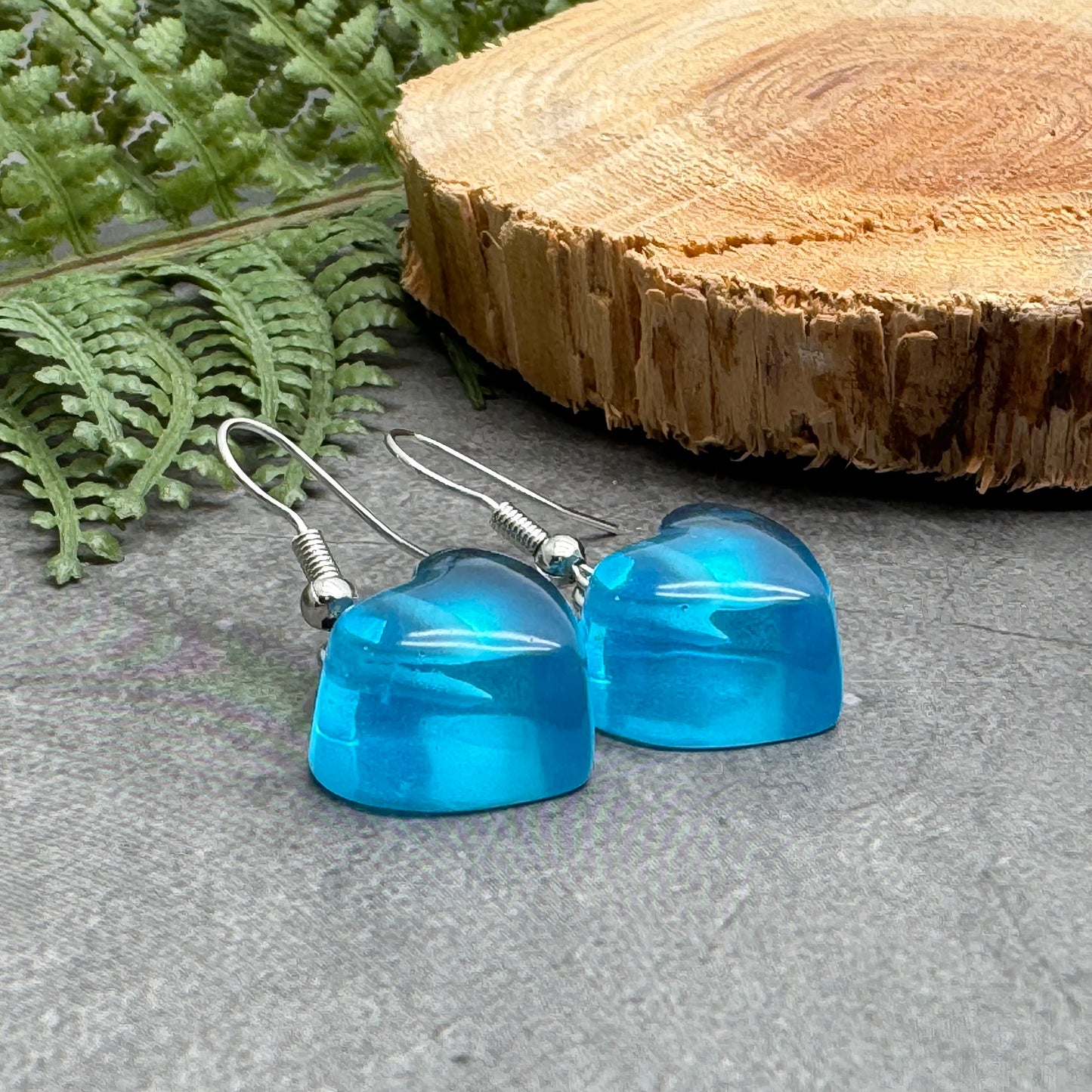 Bright Blue Resin Heart Charm Earrings