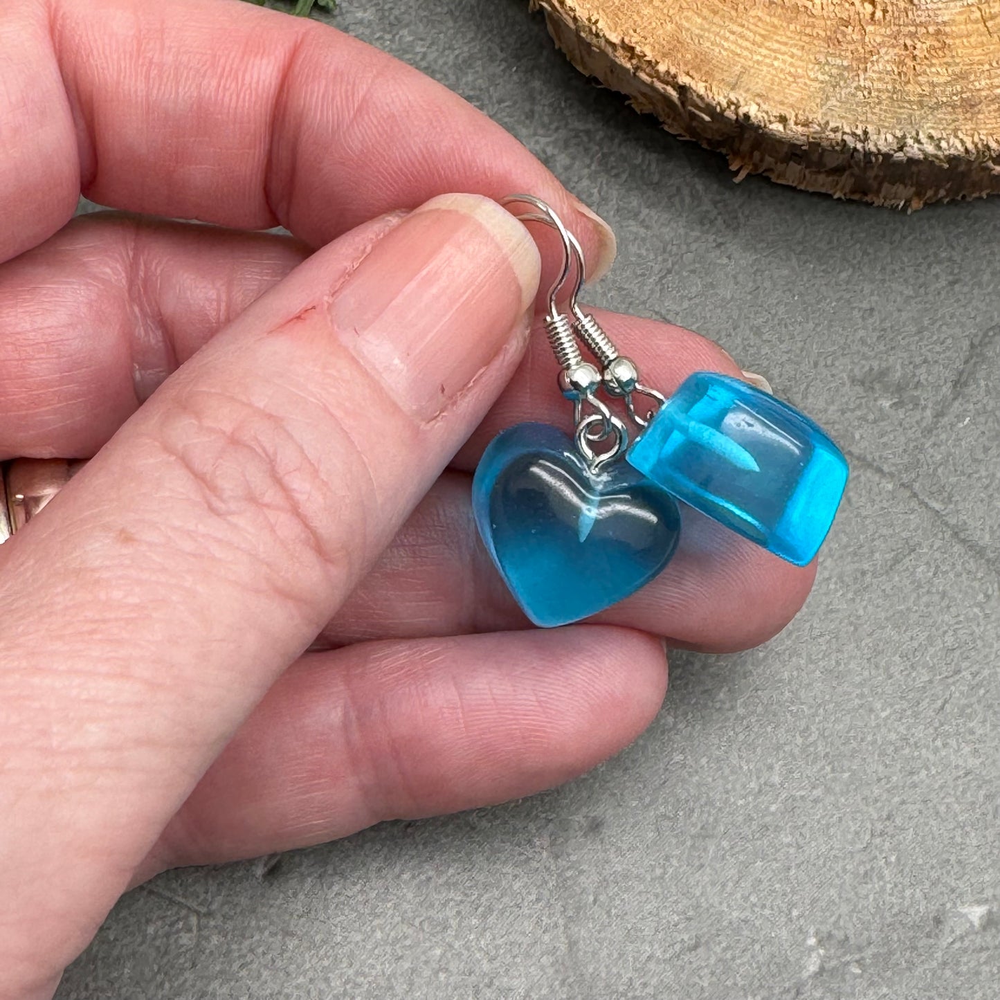Bright Blue Resin Heart Charm Earrings