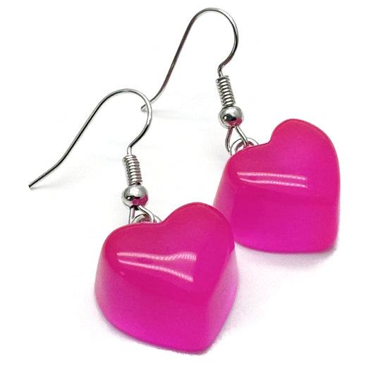 Hot Pink Resin Heart Charm Earrings