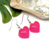 Hot Pink Resin Heart Charm Earrings