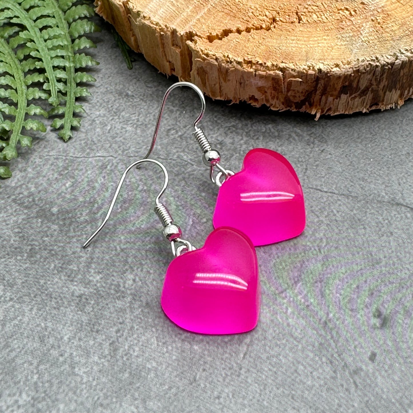 Hot Pink Resin Heart Charm Earrings