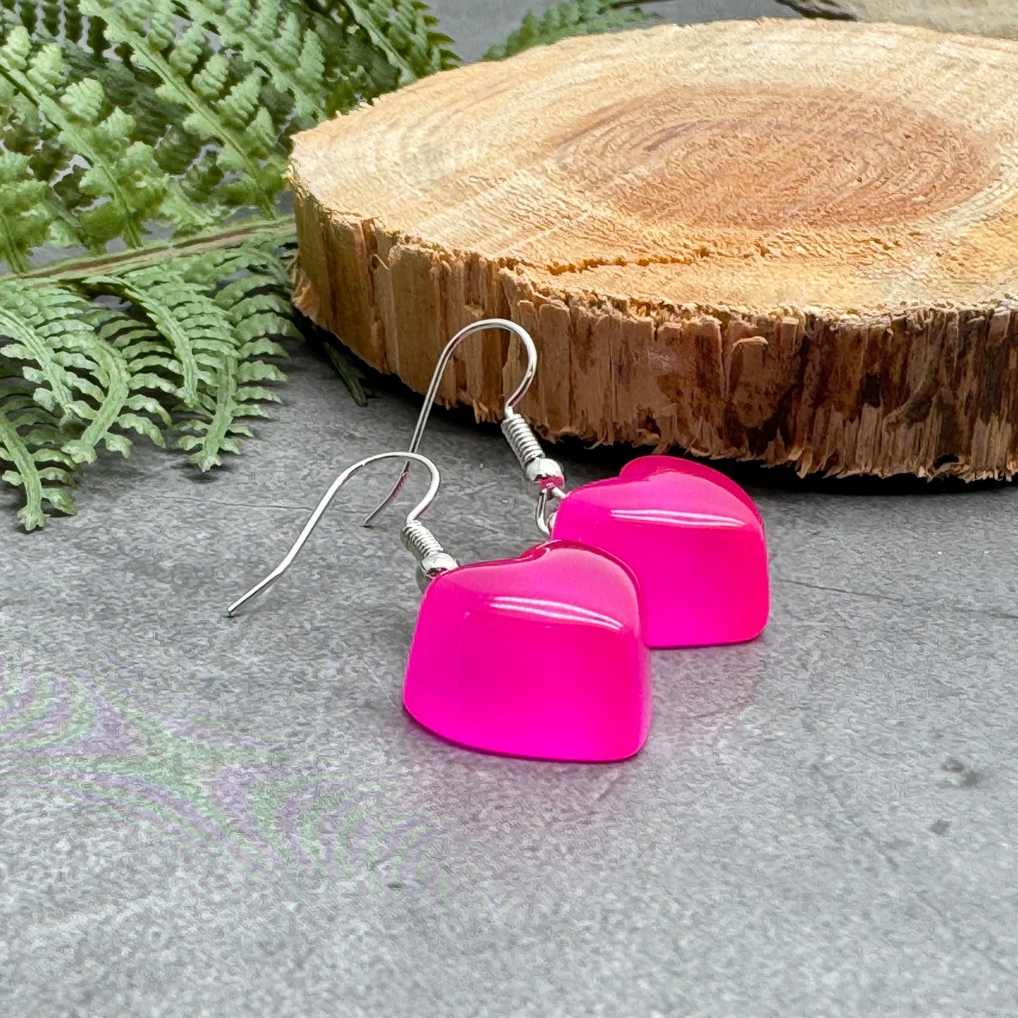 Hot Pink Resin Heart Charm Earrings