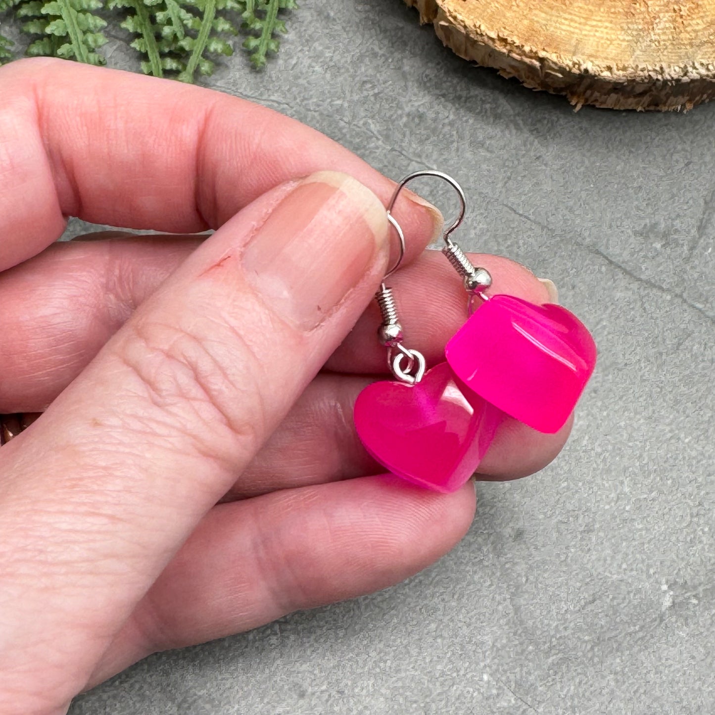 Hot Pink Resin Heart Charm Earrings