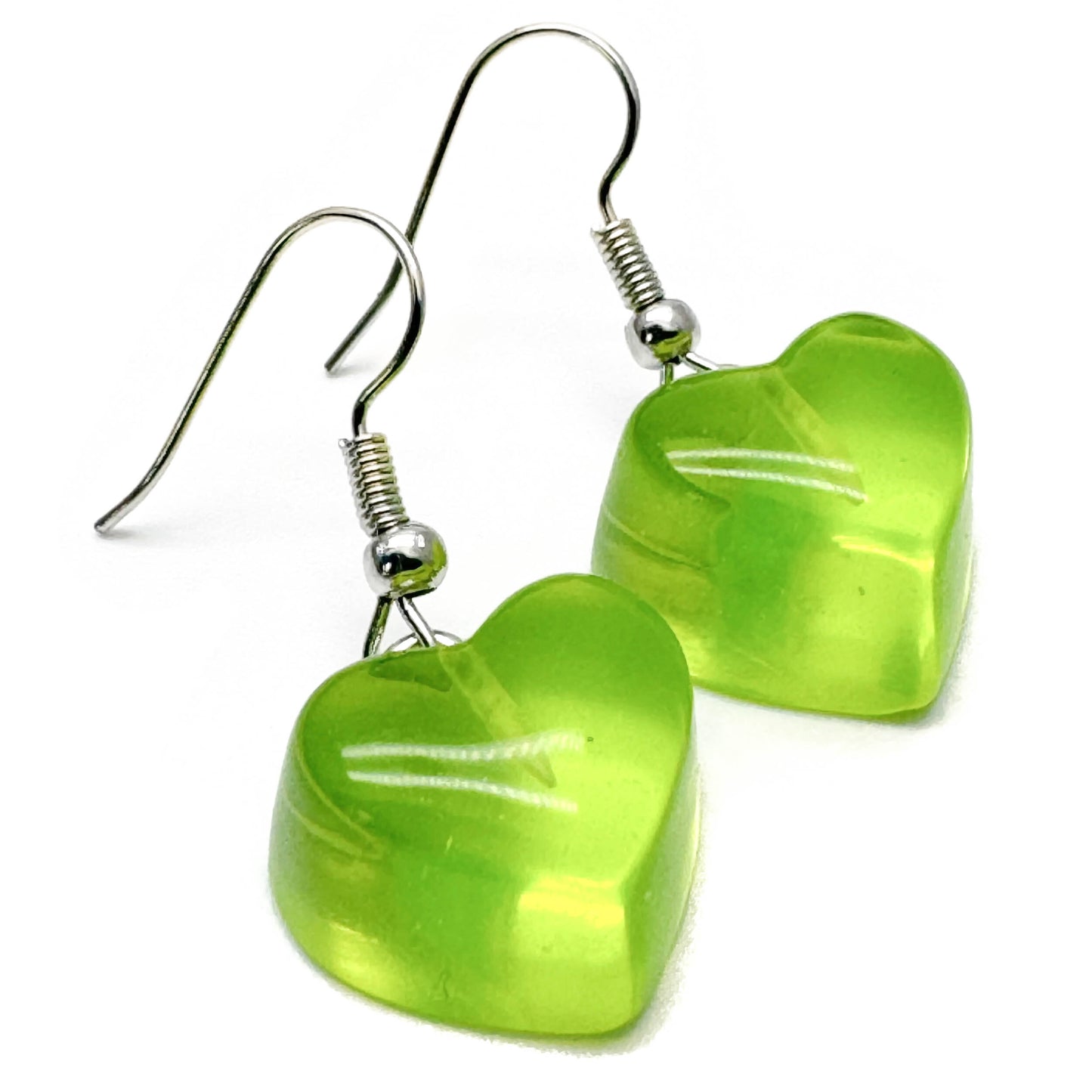 Lime Green Resin Heart Charm Earrings