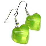 Lime Green Resin Heart Charm Earrings