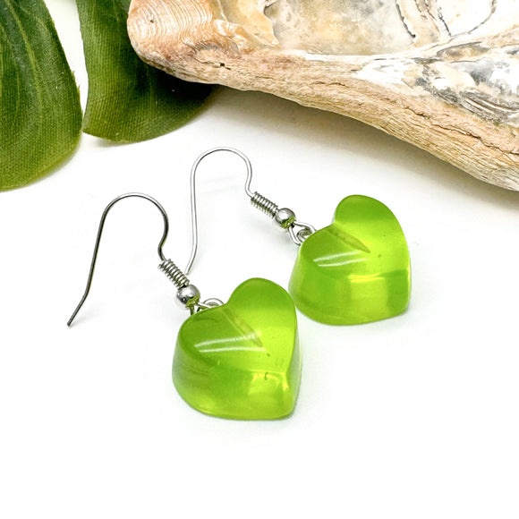 Lime Green Resin Heart Charm Earrings