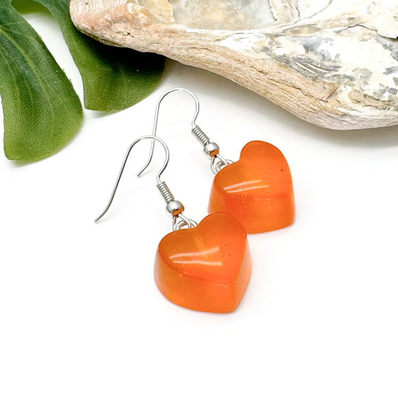 Orange Resin Heart Charm Earrings