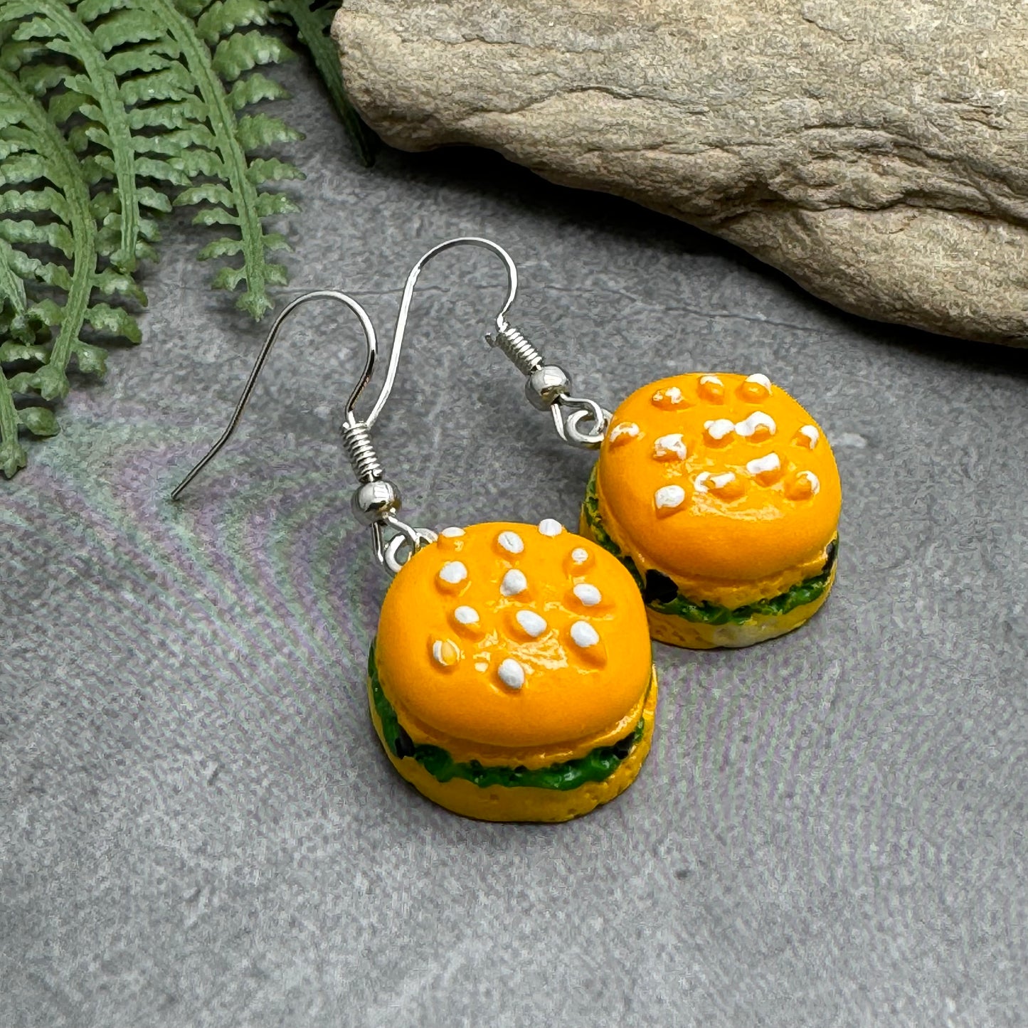 Burger and Bun Fun Resin Charm Earrings