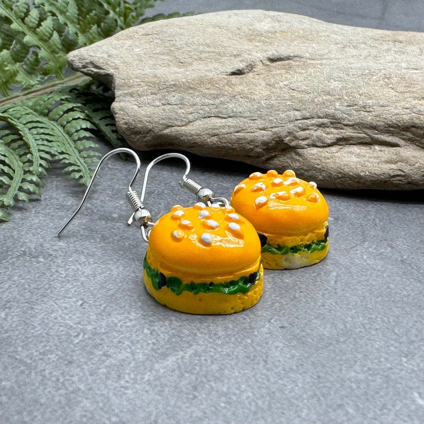 Burger and Bun Fun Resin Charm Earrings