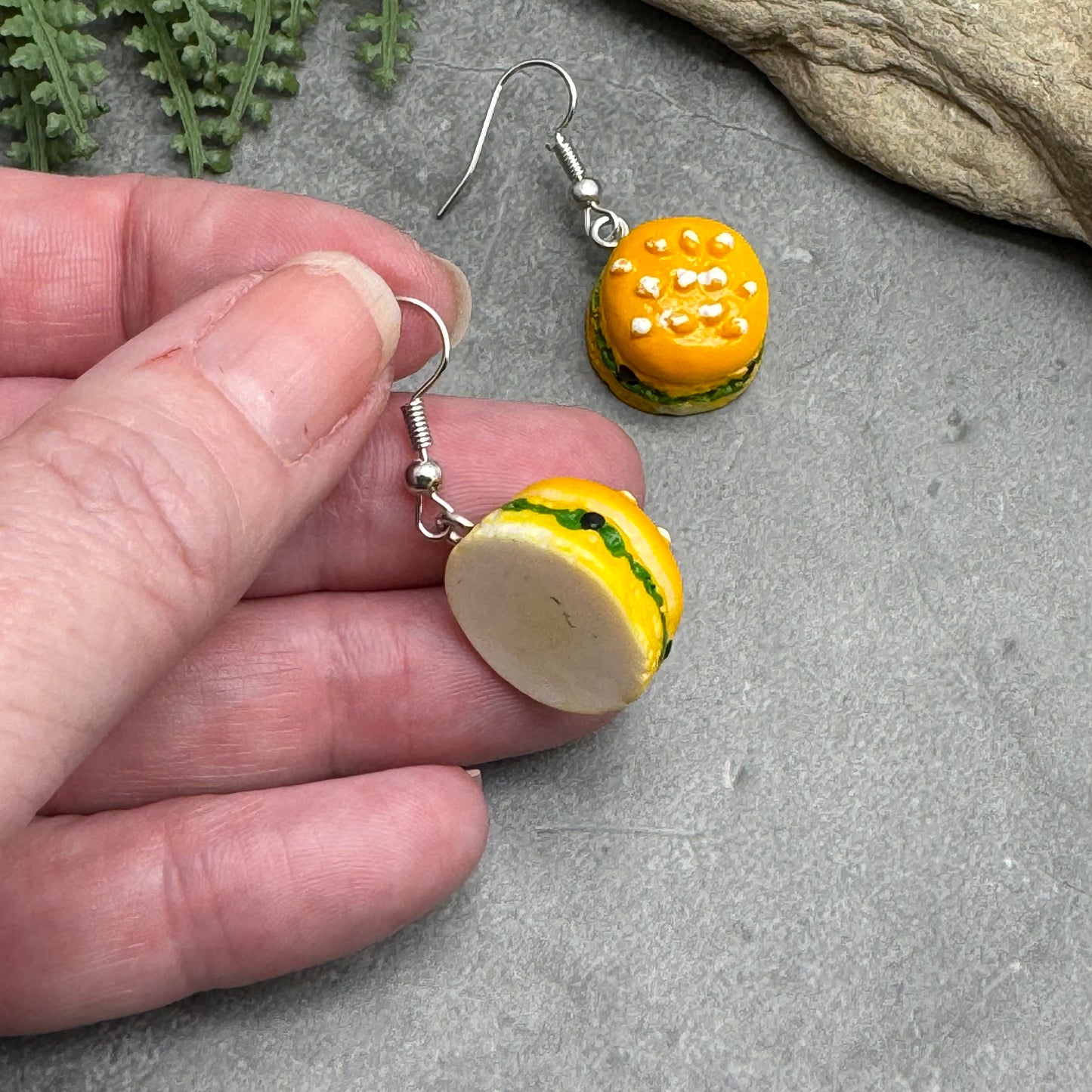 Burger and Bun Fun Resin Charm Earrings