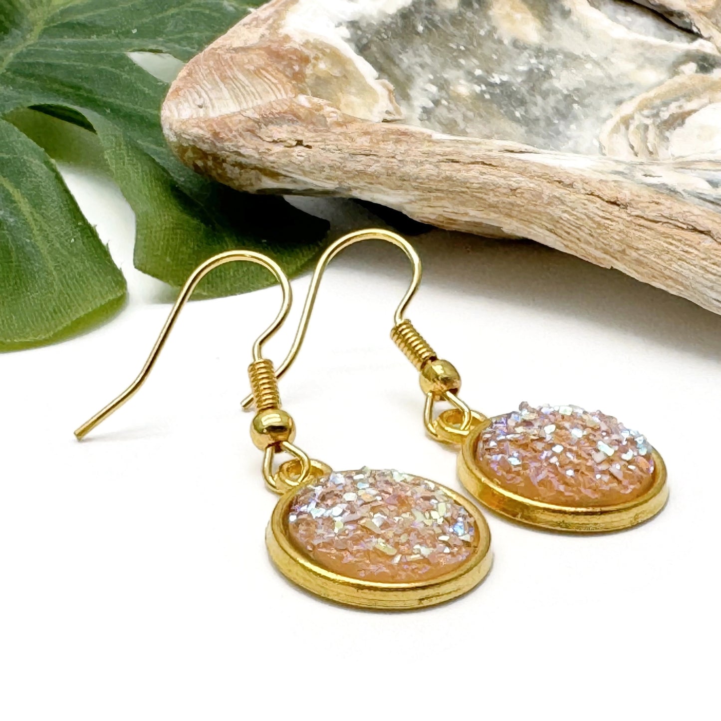 Sandy Beige Druzy Resin Gold Plated Earrings
