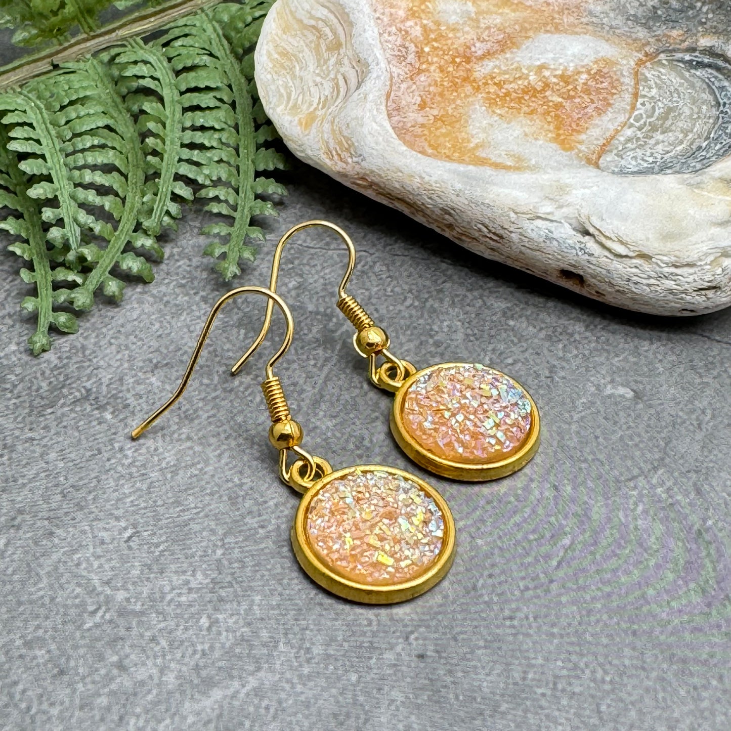 Sandy Beige Druzy Resin Gold Plated Earrings