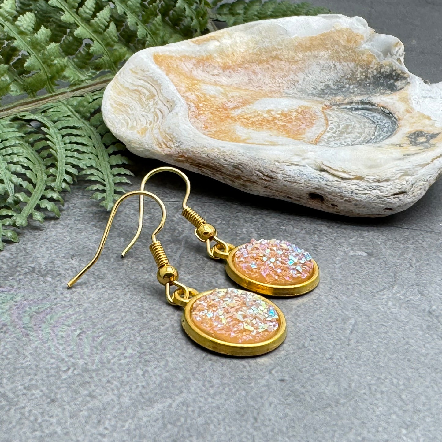 Sandy Beige Druzy Resin Gold Plated Earrings