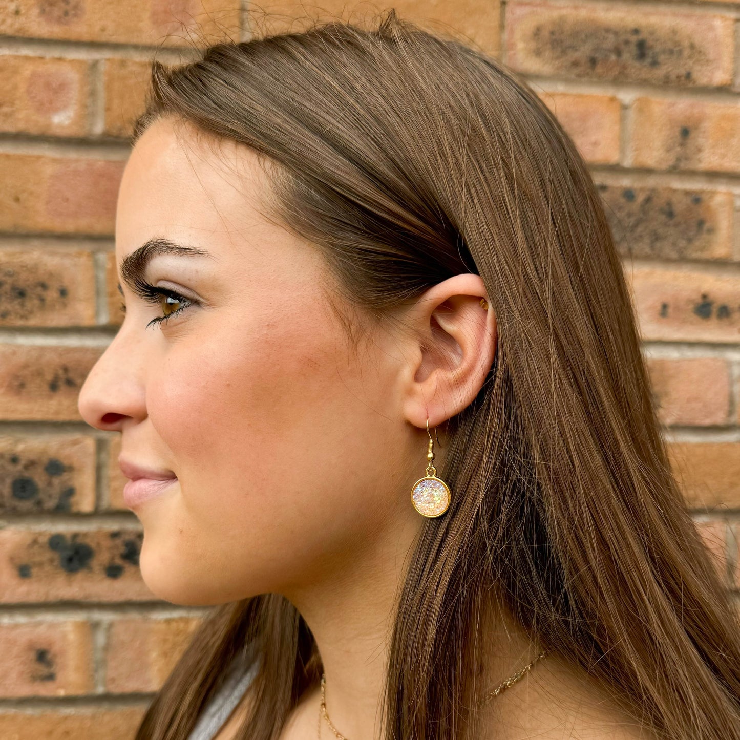 Sandy Beige Druzy Resin Gold Plated Earrings