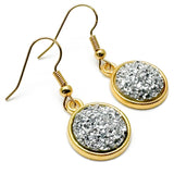 Pale Grey Druzy Resin Gold Plated Earrings