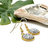 Pale Grey Druzy Resin Gold Plated Earrings