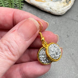 Pale Grey Druzy Resin Gold Plated Earrings