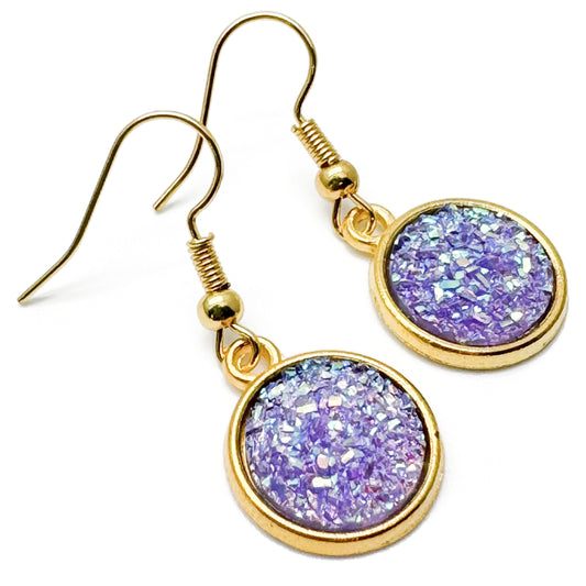 Lilac Druzy Resin Gold Plated Earrings