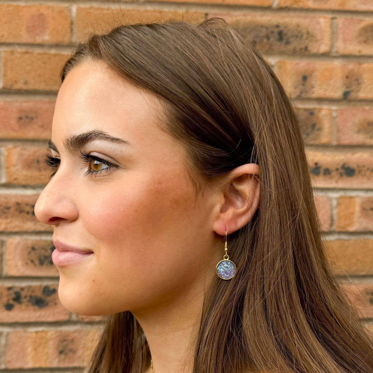 Lilac Druzy Resin Gold Plated Earrings