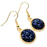 Navy Blue Druzy Resin Gold Plated Earrings