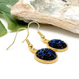 Navy Blue Druzy Resin Gold Plated Earrings