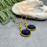 Navy Blue Druzy Resin Gold Plated Earrings