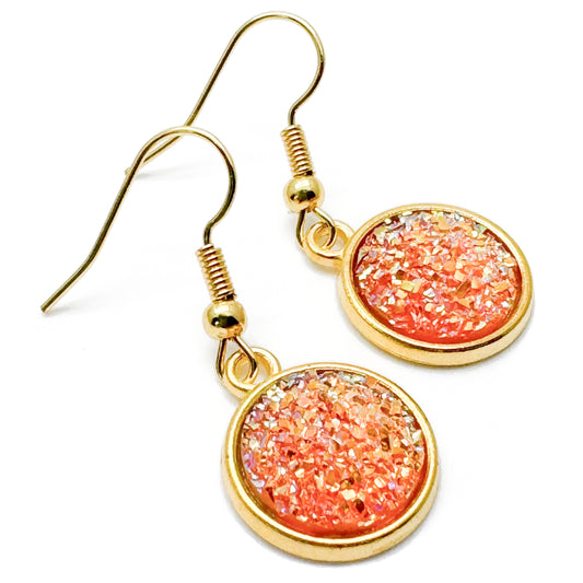 Pink Druzy Resin Gold Plated Earrings
